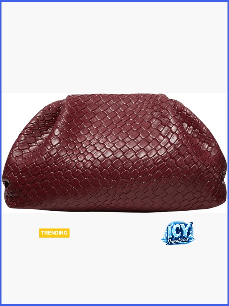 Faux Pu Leather Woven Evening Clutch Purse No Strap Handbag
